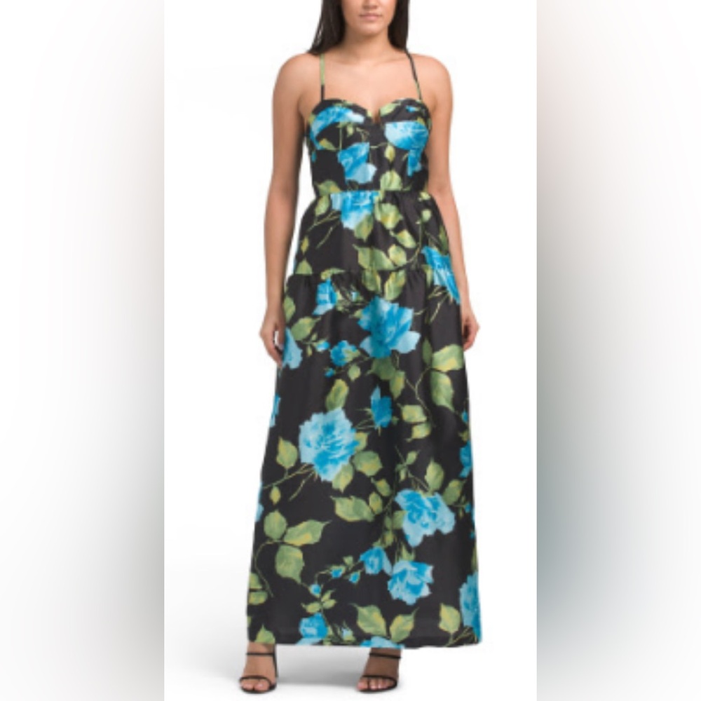 Floral Maxi Dress in Black and Blue